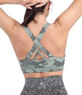 medium support strappy sports bra for women, padded criss-cross back yoga bra with removable cups by running girl logo