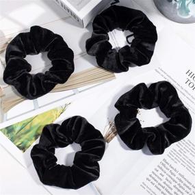 img 2 attached to Black Velvet Hair Scrunchies - Set 💇 of 12 Soft Elastic Bobbles and Ties by Whaline