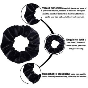 img 1 attached to Black Velvet Hair Scrunchies - Set 💇 of 12 Soft Elastic Bobbles and Ties by Whaline