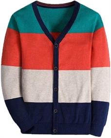 img 4 attached to Sweater Cardigan for Boys - BASADINA Stripe V-Neck Sweaters and Clothing