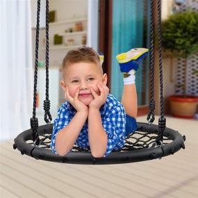 img 3 attached to 🌳 Sorbus Spinner Swing 2020 – Kids Round Web Swing for Tree, Swing Set, Backyard – Accessories Included (24" Net Seat)