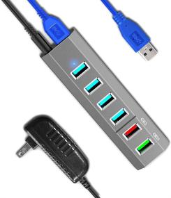 img 4 attached to 🔌Aiibe USB-хаб 6-портовый с супер-высокой скоростью и адаптером питания, серый - быстрая зарядка для ноутбука, Mac, ПК, мобильного жесткого диска, нескольких устройств