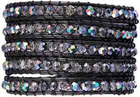 img 3 attached to Authentic Leather Bracelet with Multi-Color Beads - Perfect Gift! (5 Wraps, Faceted AB Rhinestone)