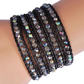 img 2 attached to Authentic Leather Bracelet with Multi-Color Beads - Perfect Gift! (5 Wraps, Faceted AB Rhinestone)