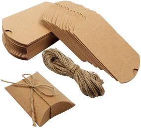 img 4 attached to 🎁 Outuxed Kraft Pillow Boxes - 100pcs Small Gift Boxes for Packaging Small Business, Soap, Jewelry & Wedding Party - 3.5 x 2.8 Inches Mini Boxes with 100pcs Jute Twine