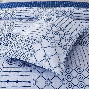 img 1 attached to SLPR Artistique 3-Piece Bedding Quilt Set - Queen: White and Blue Lightweight Quilted Bedspread with 2 Shams - Perfect for Summer