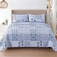 slpr artistique 3-piece bedding quilt set - queen: white and blue lightweight quilted bedspread with 2 shams - perfect for summer logo