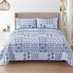 img 4 attached to SLPR Artistique 3-Piece Bedding Quilt Set - Queen: White and Blue Lightweight Quilted Bedspread with 2 Shams - Perfect for Summer