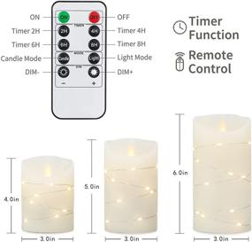 img 1 attached to 🕯️ Flickering Flameless Candles: Real Wax Moving Wick Pillars with Remote Control Timer for Home, Party, Christmas Decor - 3 Pack (4/5/6 inch) with String Lights