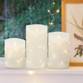 img 3 attached to 🕯️ Flickering Flameless Candles: Real Wax Moving Wick Pillars with Remote Control Timer for Home, Party, Christmas Decor - 3 Pack (4/5/6 inch) with String Lights