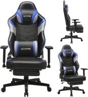 💺 blue computer gaming chair with footrest, ergonomic office chair, leather pc racing recliner gamer chair with massage lumbar support, adjustable headrest, swivel & rocking function logo