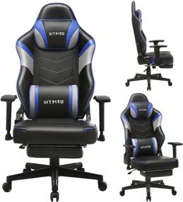 img 4 attached to 💺 Blue Computer Gaming Chair with Footrest, Ergonomic Office Chair, Leather PC Racing Recliner Gamer Chair with Massage Lumbar Support, Adjustable Headrest, Swivel & Rocking Function