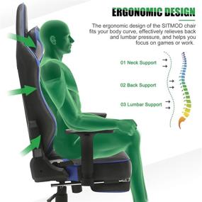 img 3 attached to 💺 Blue Computer Gaming Chair with Footrest, Ergonomic Office Chair, Leather PC Racing Recliner Gamer Chair with Massage Lumbar Support, Adjustable Headrest, Swivel & Rocking Function