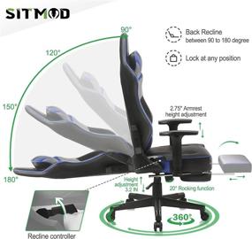 img 1 attached to 💺 Blue Computer Gaming Chair with Footrest, Ergonomic Office Chair, Leather PC Racing Recliner Gamer Chair with Massage Lumbar Support, Adjustable Headrest, Swivel & Rocking Function