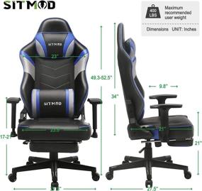 img 2 attached to 💺 Blue Computer Gaming Chair with Footrest, Ergonomic Office Chair, Leather PC Racing Recliner Gamer Chair with Massage Lumbar Support, Adjustable Headrest, Swivel & Rocking Function