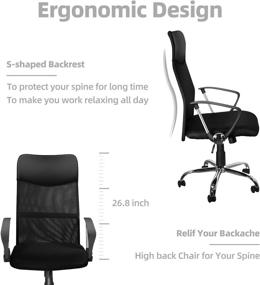 img 1 attached to 💺 Black DualThunder Mesh Task Chair with Arms - Ergonomic High Back Rolling Chair for Adults and Teens in Home Office