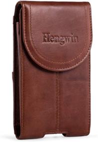 img 4 attached to 📱 Hengwin Genuine Leather Belt Clip Holster Pouch Case with Magnetic Closure for iPhone 12 Pro Max, XR, 7, 8 Plus, Samsung S10 Plus, S8 Plus - Brown + Keyring