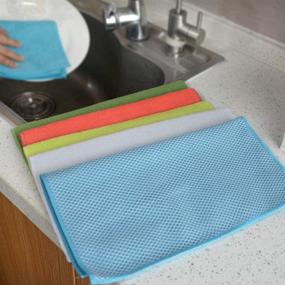 img 1 attached to 🧽 SINLAND Microfiber Dish Cloth: Best Kitchen Washcloth for Washing Dishes, Dish Rags, and Cleaning Cloths - 10 Pack with Poly Scour Side (5 Colors Assorted) - 12"x12