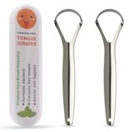 high-quality stainless steel tongue scraper set for all ages, eliminates bad breath, 2-pack cleaner with portable case, ideal for oral hygiene, durable non-synthetic handle, effortless to maintain logo
