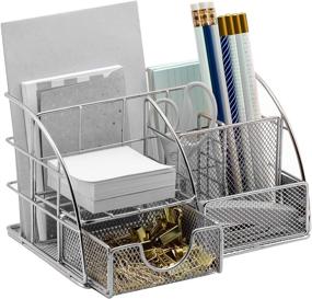 img 4 attached to 🗄️ Sorbus Desk Organizer: Stylish Silver Mesh Desktop Caddy for Office Supplies Organization, Pen/Pencil Holder, Mail Organizer, and Sliding Drawer