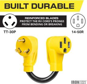 img 2 attached to Iron Forge Cable 30 Amp to 50 Amp RV Electrical Adapter Power Cord - 12 Inch, Yellow | High-Quality 10/3 STW | TT-30P Male Plug to 14-50R Female Receptacle