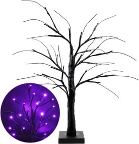 img 4 attached to 🎃 Spooky Tabletop Halloween Tree: 2FT Lighted Black Tree with 24 LED Purple Lights - Clearance Halloween Decorations