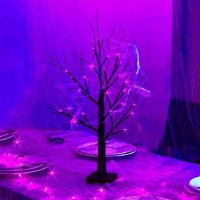 img 3 attached to 🎃 Spooky Tabletop Halloween Tree: 2FT Lighted Black Tree with 24 LED Purple Lights - Clearance Halloween Decorations