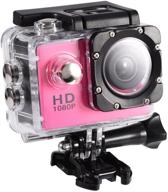 action camera 12mp waterproof 30m outdoor sports video dv camera 1080p full hd lcd mini camcorder with 900mah rechargeable batteries and mounting accessories kits(pink) logo