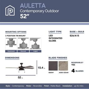 img 1 attached to 🏡 Prominence Home Auletta Вентилятор для наружного применения - 52 дюйма, соответствует стандарту ETL для влажных помещений, 4 лопасти, гальваническе матовое черное покрытие, светодиодный матовый контемпорари светильник