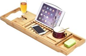 img 3 attached to Discover the Ultimate Luxury Bathtub Caddy Tray - Expandable Wood Bath Tray with Book, Tablet, Smartphone, and Wine Holder - Perfect Gift for Loved Ones