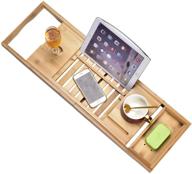 discover the ultimate luxury bathtub caddy tray - expandable wood bath tray with book, tablet, smartphone, and wine holder - perfect gift for loved ones logo