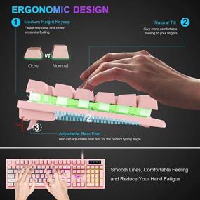 img 3 attached to 🎮 NPET S20 Pink Gaming Keyboard Mouse Combo | Quiet, Backlit, Ergonomic Design | 3200 DPI Mouse | For Desktop, Computer, PC