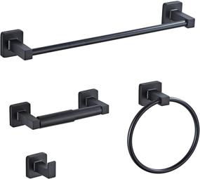 img 4 attached to 4-Piece Matte Black Bathroom Hardware Set - Stainless Steel Wall Mounted Towel Bar, Hand Towel Bar (16-inch), Towel Ring, Robe Towel Hooks, Toilet Paper Holder, and Bathroom Towel Rack Set
