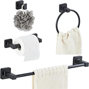 img 3 attached to 4-Piece Matte Black Bathroom Hardware Set - Stainless Steel Wall Mounted Towel Bar, Hand Towel Bar (16-inch), Towel Ring, Robe Towel Hooks, Toilet Paper Holder, and Bathroom Towel Rack Set