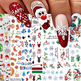 img 4 attached to 🎅 Christmas Nail Art Stickers: Festive Snowflakes, Santa Claus, Snowman & More - 8 Sheets for Stunning Xmas Winter Nail Designs