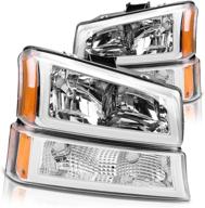 dwvo headlight assembly compatible with 2003-2006 chevy avalanche silverado 1500 2500 3500/2007 chevrolet silverado classic (led drl chrome) logo