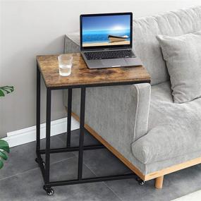 img 2 attached to 🪑 C-Shaped End Table with Wheels: YMYNY 27.8” Industrial Coffee Couch Desk for Sofa and Bed, Mobile Laptop Table for Living Room – Height Adjustable, Rustic Brown HD-UHTMJ009H