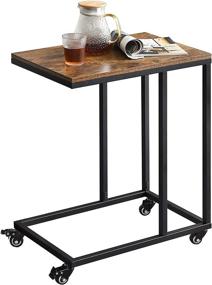 img 4 attached to 🪑 C-Shaped End Table with Wheels: YMYNY 27.8” Industrial Coffee Couch Desk for Sofa and Bed, Mobile Laptop Table for Living Room – Height Adjustable, Rustic Brown HD-UHTMJ009H