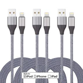 img 1 attached to 🔌 MFi Certified 10ft iPhone Charger Cable Pack - Nylon Braided Lightning Cord for iPhone 11/Pro/X/Xs Max/XR/8 Plus/7 Plus/6/iPad - Fast Charging USB Cable Trio