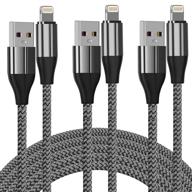 🔌 mfi certified 10ft iphone charger cable pack - nylon braided lightning cord for iphone 11/pro/x/xs max/xr/8 plus/7 plus/6/ipad - fast charging usb cable trio logo