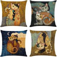 abstract cat linen throw pillow case set of 4, 18 x 18 inch - perfect gifts for cat lovers and owners; funny cat theme room decor and children's room decoration; cushion covers for sofa, couch, bed logo