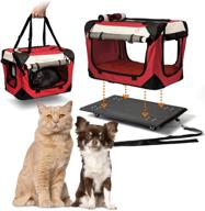🐶 petluv pull-along rolling cat and dog carrier with travel crate on wheels - locking zippers, comfy plush nap pillow, reduces anxiety - (color: red) logo