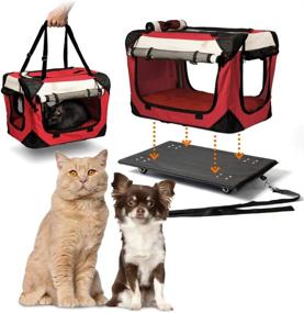 img 4 attached to 🐶 PetLuv Pull-Along Rolling Cat and Dog Carrier with Travel Crate on Wheels - Locking Zippers, Comfy Plush Nap Pillow, Reduces Anxiety - (color: red)