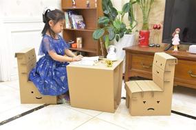 img 1 attached to FUNTRESS Kids Desk Chair Set with Cardboard Playhouse – Game Desk for Children, Easy to Assemble Sturdy Table and Chair (2 Chair & Desk Set)