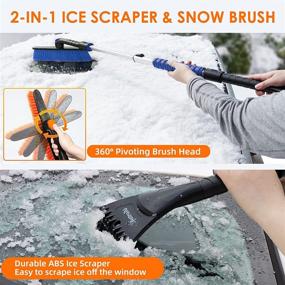 img 2 attached to AstroAI Ice Scraper and Extendable Snow Brush (47.2&#34;) for Car Windshield, Foam 🚗 Grip and 360° Pivoting Brush Head - Ideal for Christmas, Car, Auto, Truck, SUV (Blue)