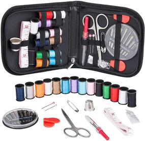 img 4 attached to Complete Sewing Kit for Travelers: 60 PCS Emergency DIY Sewing Supplies Organizer with Scissors, Needles, Tape Measure, Thread, Thimble, and More (Black)