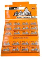 💯 super stainless razor blades, 100 blades by asco logo