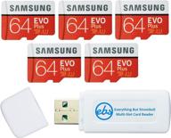 📷 samsung 64gb evo plus microsd-карта (пакет из 5 штук evo+) класс 10 sdxc-карта памяти с адаптером (mb-mc64) в комплекте с micro & sd card reader от everything but stromboli (1 шт.) - набор для высокоемкостного хранения. логотип