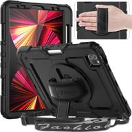 black ipad pro 11 inch case 2021/2020/2018 - timecity case with built-in screen protector, 360 degree swivel stand, hand/shoulder strap, pencil holder logo