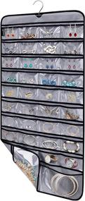 img 4 attached to 📿 Grey Hanging Jewelry Organizer with Rotating Hanger - Dual Sided Accessories Storage with 76 Pockets for Jewelry Holding